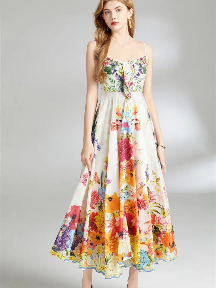 Kvinna Midi Klänning A-linje Spaghetti Band Bomull Polyester-3