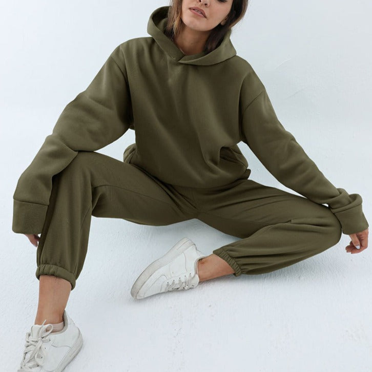 Dam Träningsset Hoodie Syntetmaterial Joggingbyxor Komfortabelt Set 19