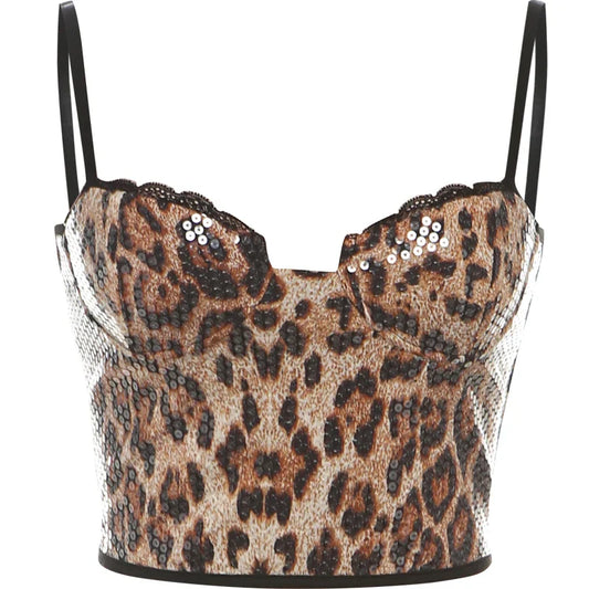 Dam Bustier Leopardmönster Kort SkÀrning Polyester Spandex-1