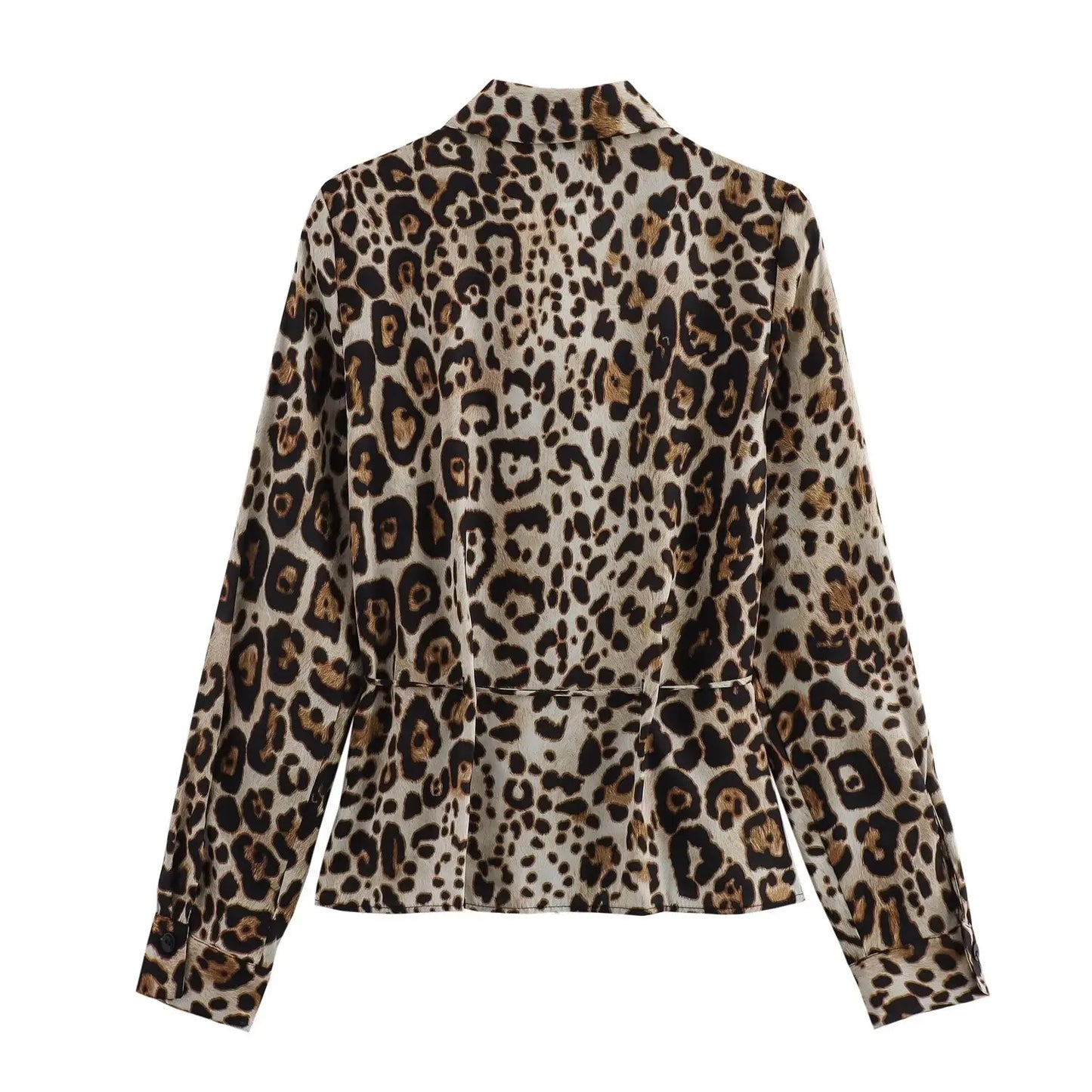 Dam Skjorta Leopardmönster Långa Ärmar Lätt Material-2