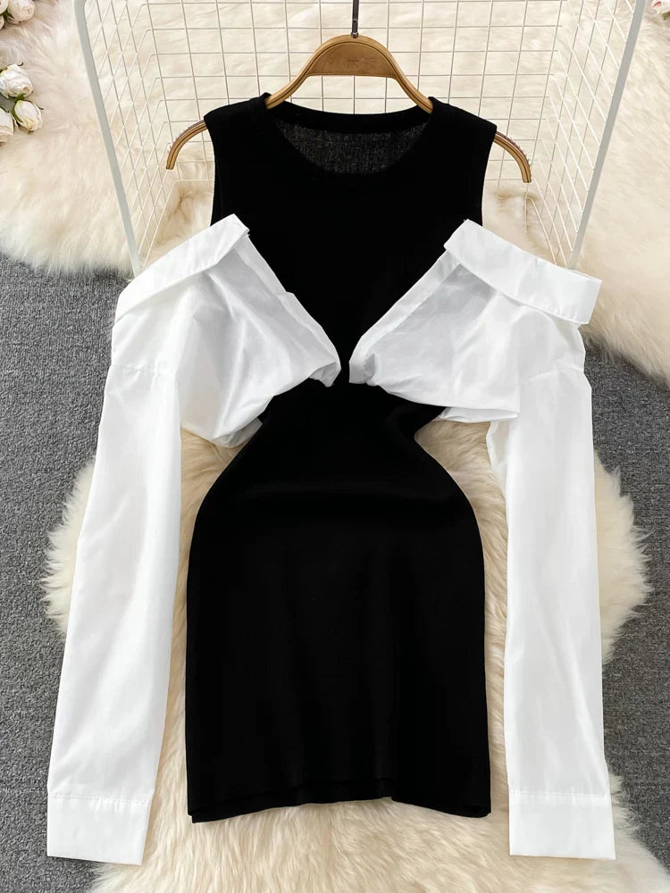 Kvinnors Mini Klänning med O-hals i Mjuk Bomull och Polyester – Axelfri Design för Festliga Tillfällen 9