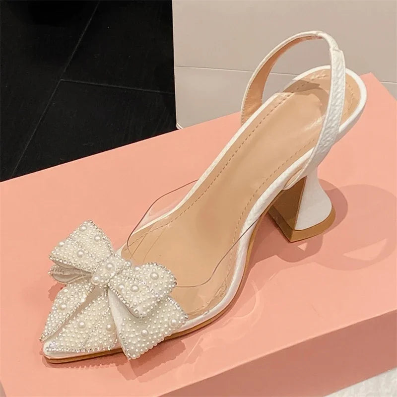 Dam Slingback Skor Spetsig Tå Hög Häl PVC-4