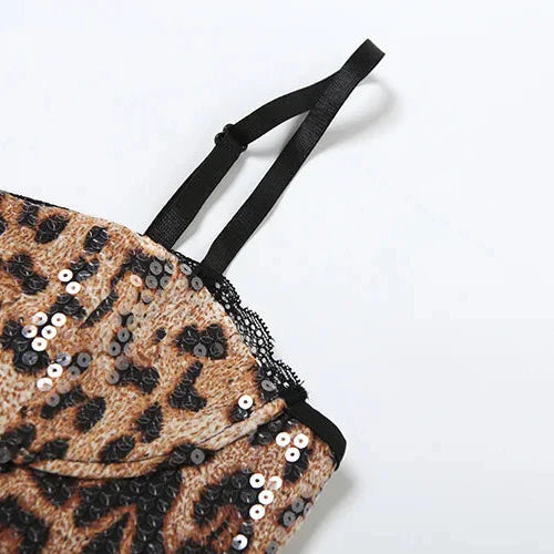 Dam Bustier Leopardmönster Kort Skärning Polyester Spandex-5