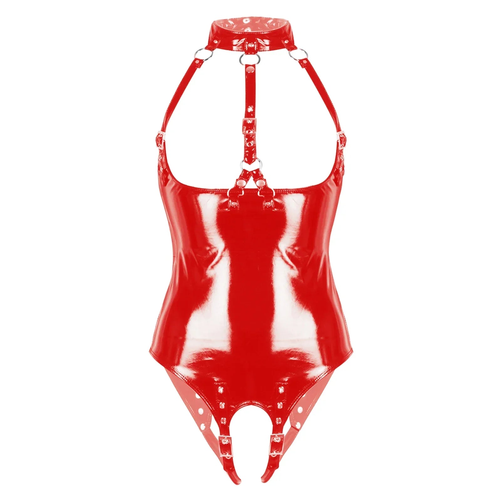 Variant image for Dam Crotchless Teddy PU-Läder Förförisk Design-1