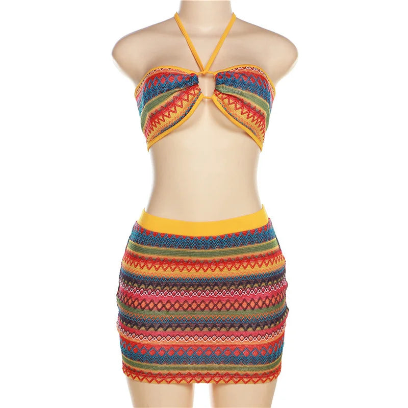 Dam Mini Kjol Halterneck Geometrisk Spandex Polyester-5