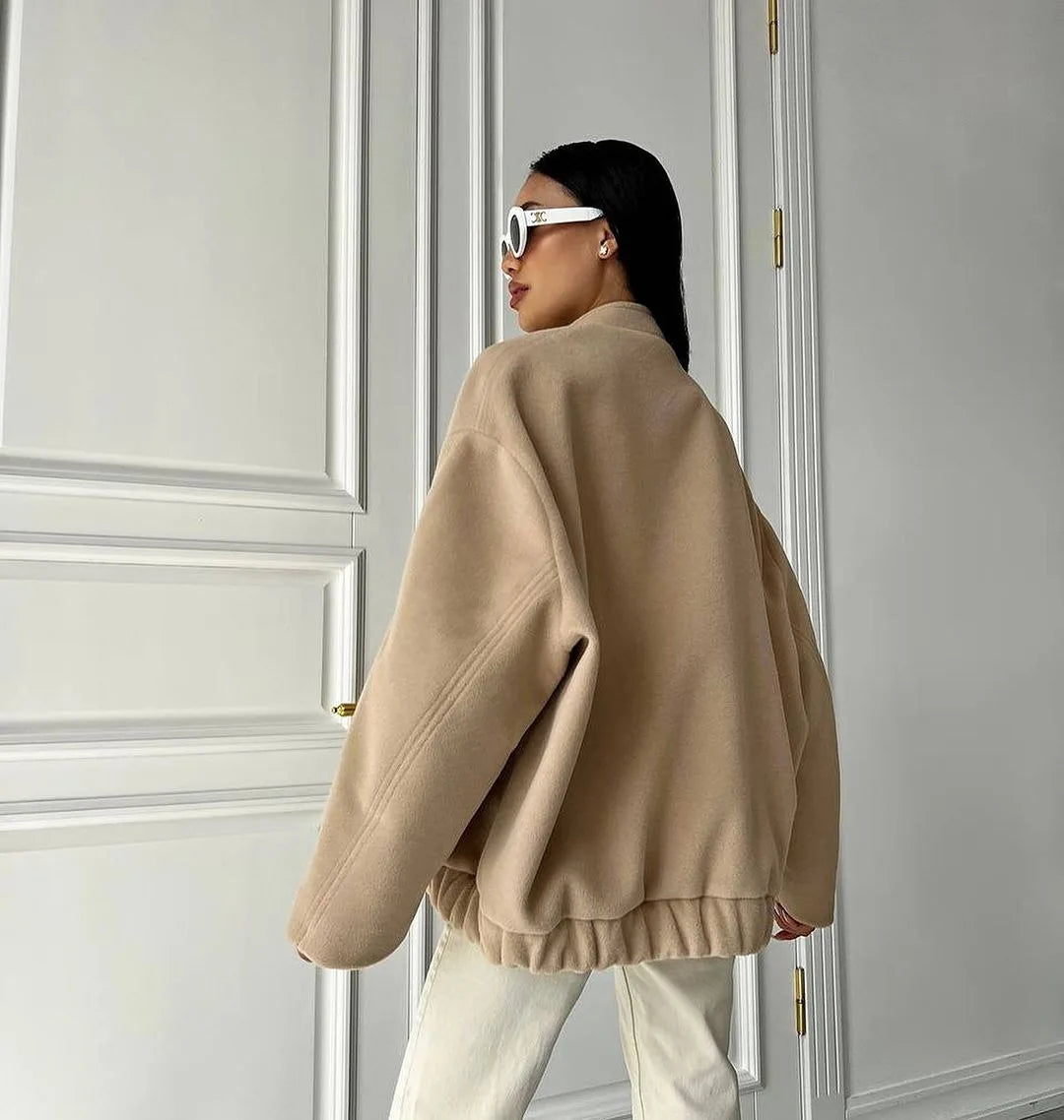 Damjacka Långärmad med Fickor Polyester Elegant Jacka för Dam-4