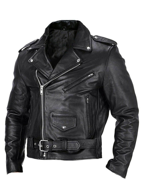 Herr Läderjacka Slim Fit Vindtät Motorcykeljacka-1