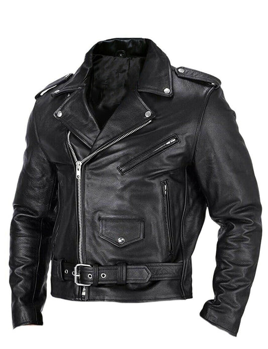 Herr Läderjacka Slim Fit Vindtät Motorcykeljacka-1