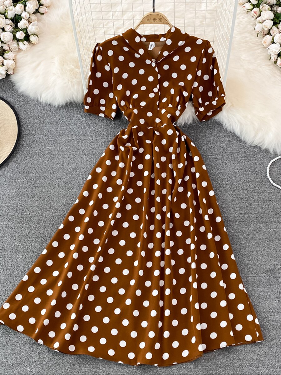 Variant image for Kvinnors Midi Klänning A-linjeformad Polyester Punktmönster-11