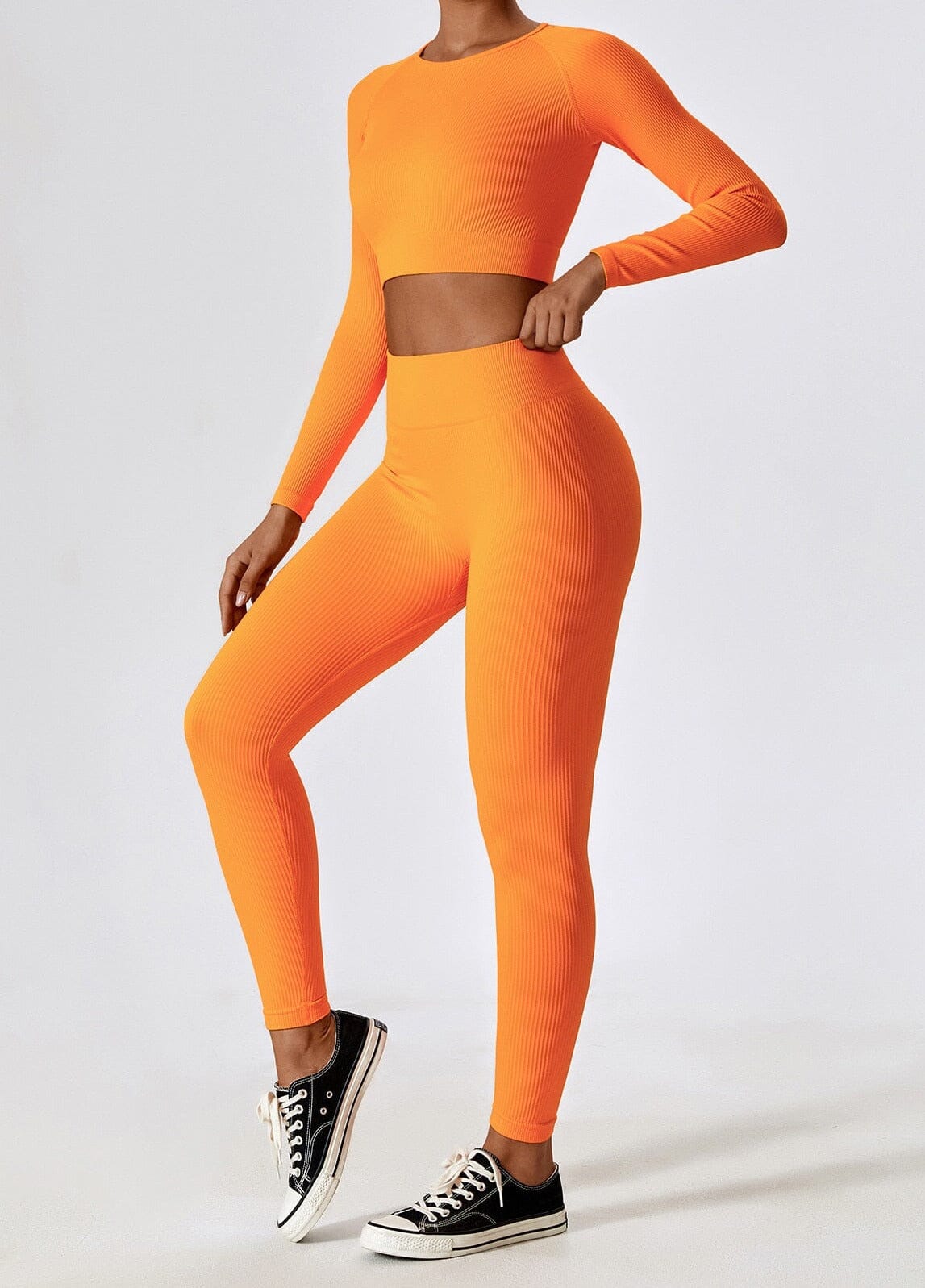 Damleggings Set med Topp Andningsbart Hög Midja Stretchigt Tyg-3