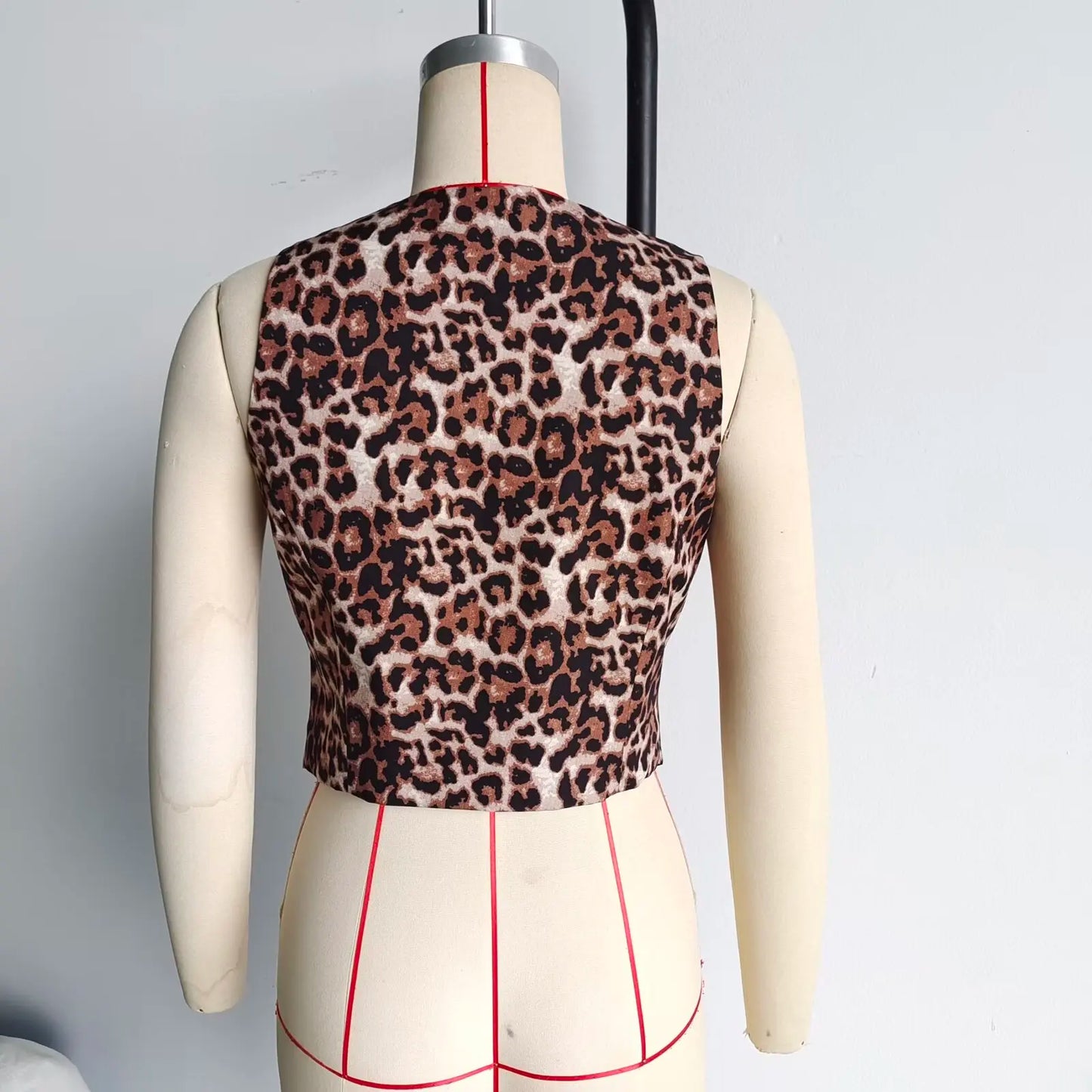 Damkort Väst Leopardmönster Polyester V-Hals-6