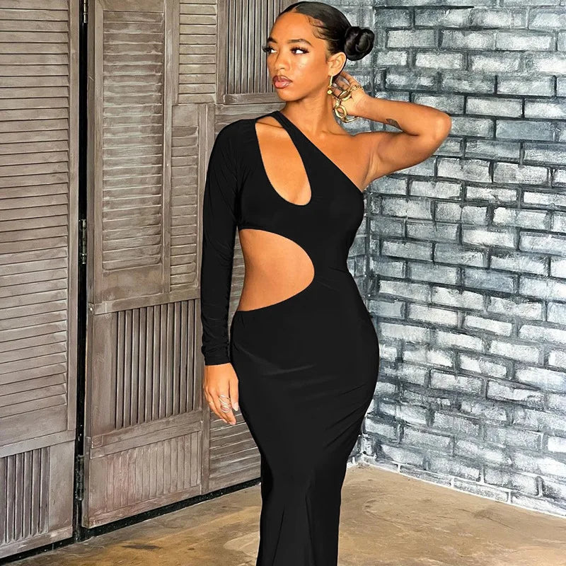 Maxiklänning Dam Asymmetrisk Halsringning Polyester Lång Klänning-1