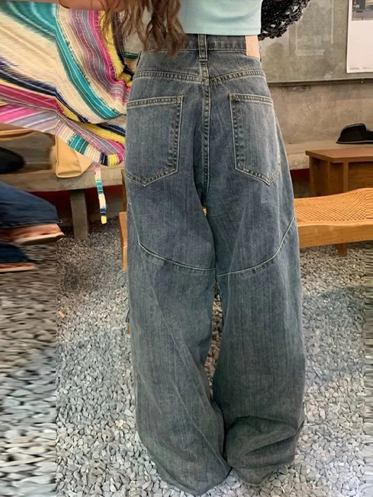 Dam Loose Jeans Trendig Regnbågsdesign Polyester och Bomull 3