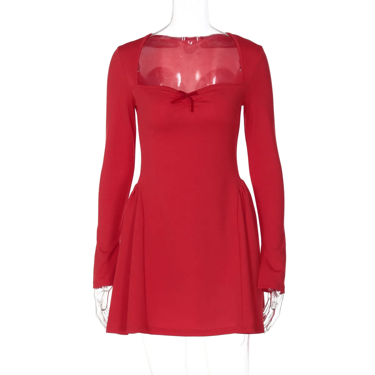 Dam Miniklänning Fyrkantig Halsringning Polyester-Spandex-4