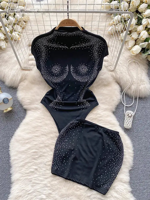 Dam Rockuppsättning Elegant Polyester Hög Midja Tunn Sommarkläder-1