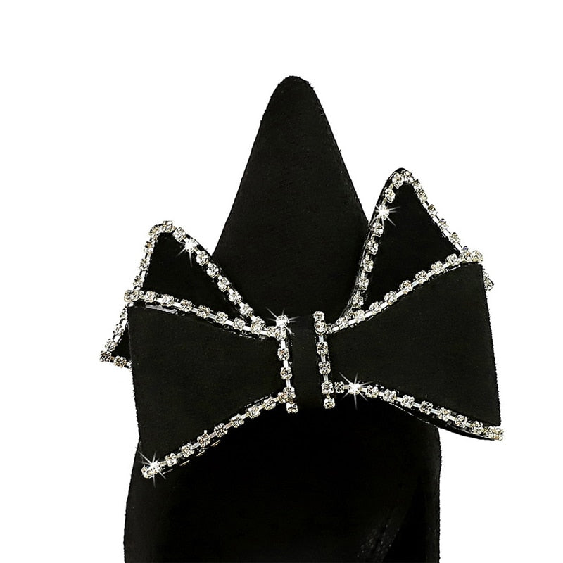 Dam Stilettskor i Flock med Strass – Mycket Hög Klack, Slip-On Design, Svart Elegant Festskor 4