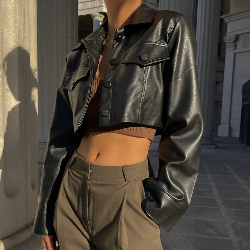 Kort Jacka Dam Syntetiskt Skinn Urban Stil-4