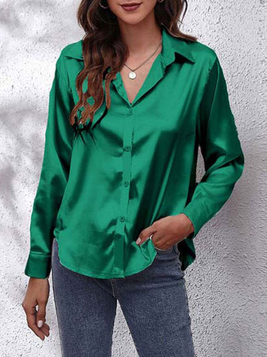 Kvinnors Blus Satin Avslappnat Snitt LĂ„nga Ărmar-1