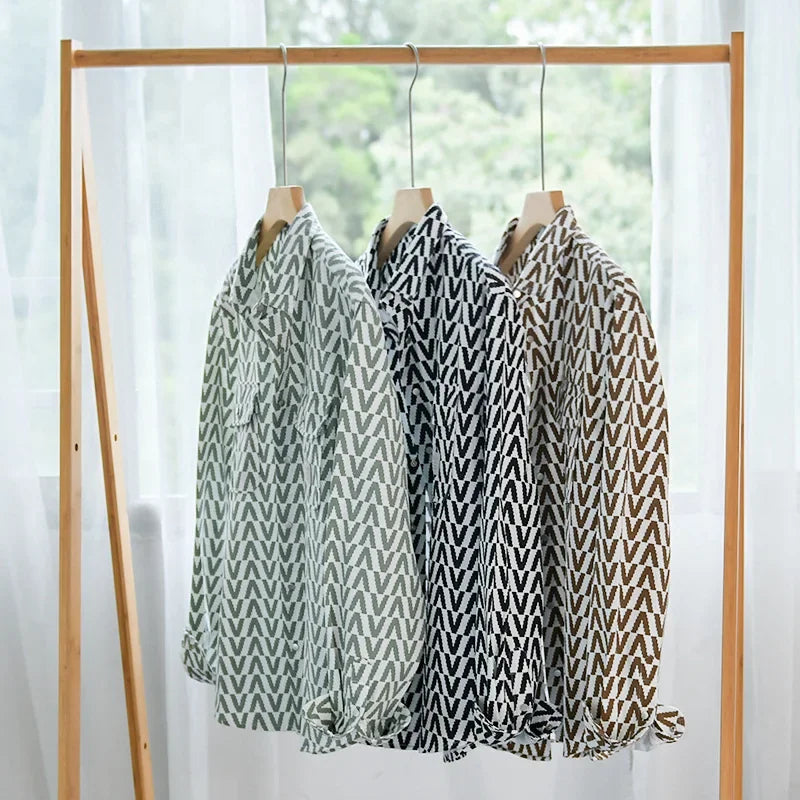 Mäns Mönstrad Skjorta Geometrisk Bomull med Knapp och Fickor-3