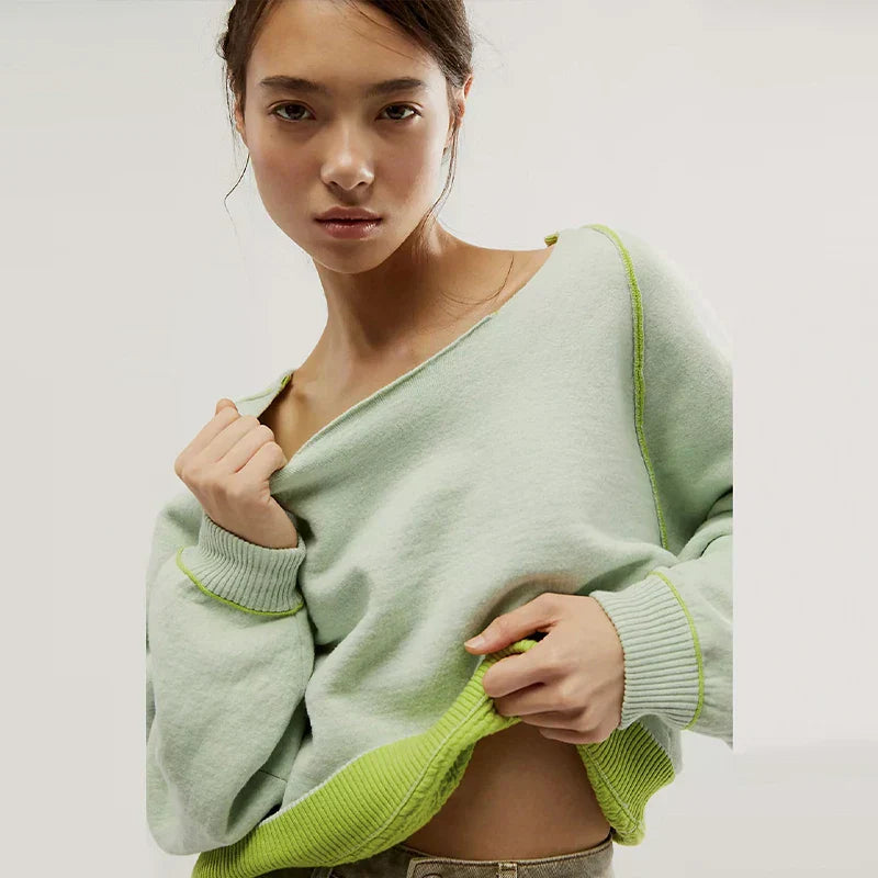 Kvinnors Tröja Rund Hals Långa Ärmar Bomull Reversibel 8