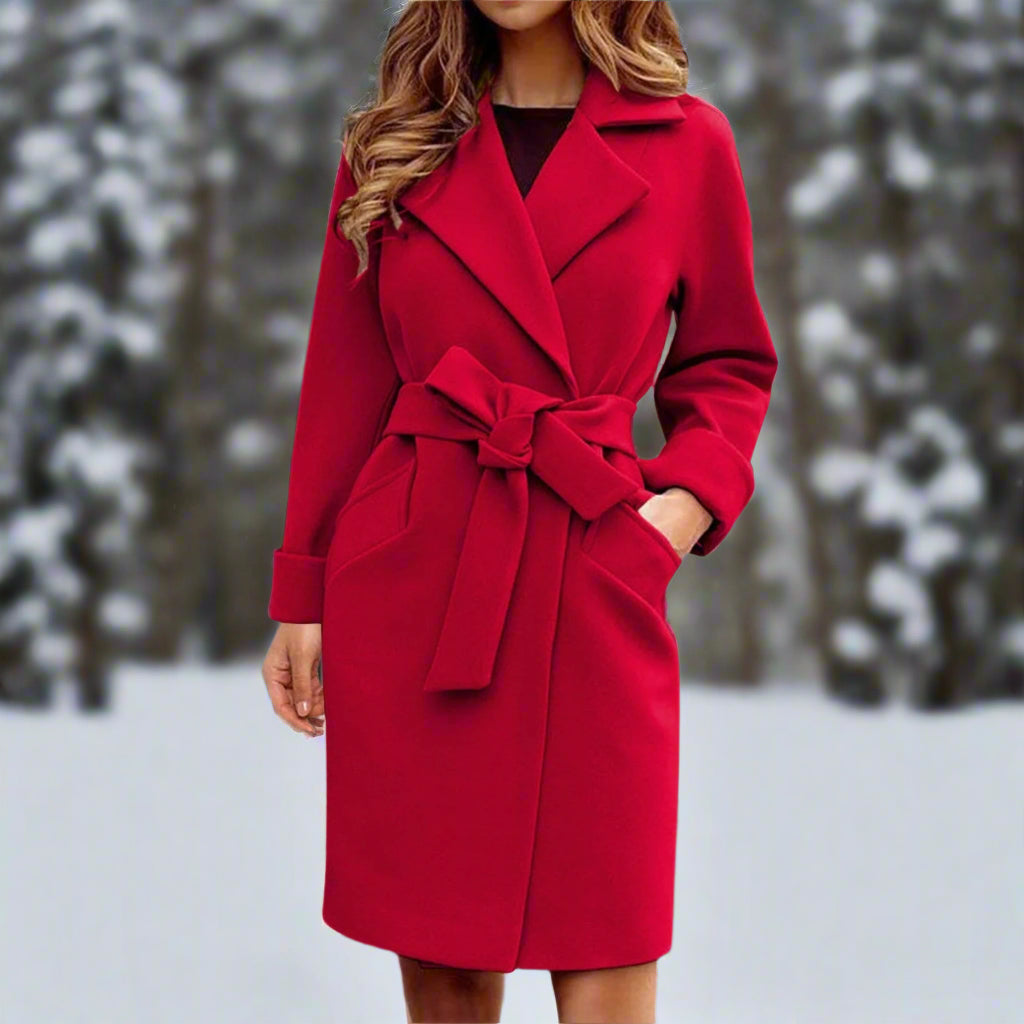 Variant image for Lång Vinterrock Dam Med Bälte Elegant Högkvalitativt Tyg-11