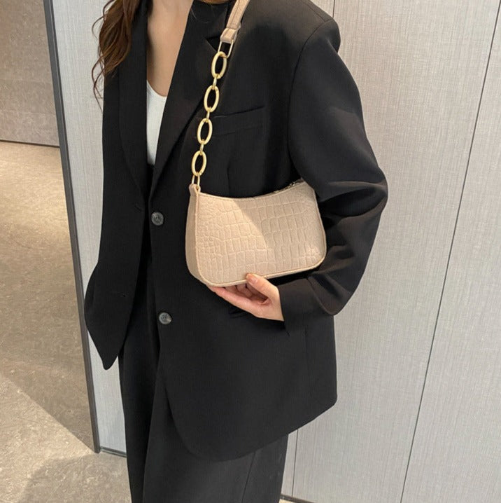 Damväska Rippad Läder Crescent Saddlebag Elegant och Mångsidig-3