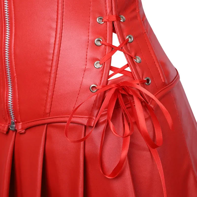 Dam Kjoluppsättning Monokrom Syntetiskt Läder Med Utskärningar-4