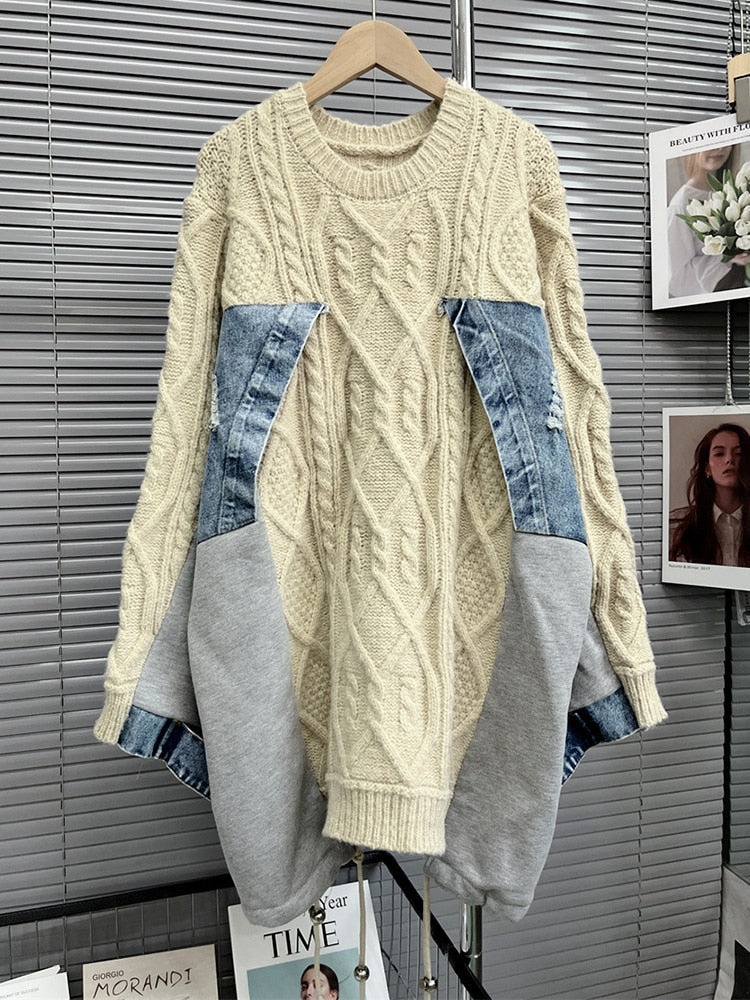 Variant image for Dam Tröja Långärmad Patchwork Polyester Akryl Bomull-2