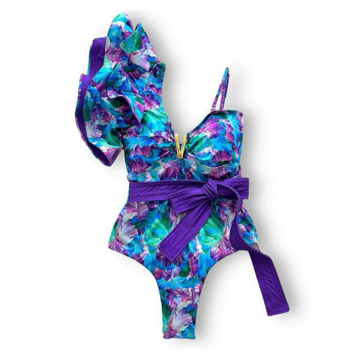 Variant image for Baddräkt Dam En Bit Blommönster med Ruffles Elastan Nylon Polyester-25