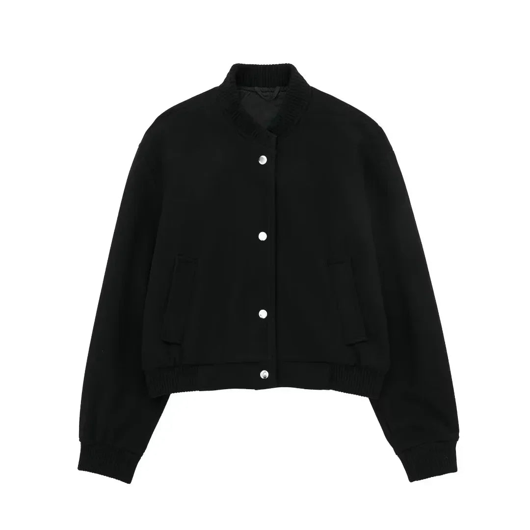 Damjacka Förkortad Bomberjacka Polyester Trendig Design-5