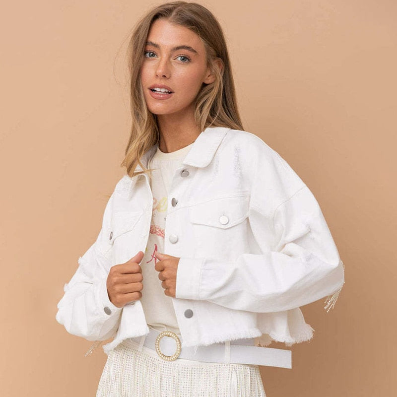 Variant image for Dam Denimjacka Boho Chic med Fransar Högkvalitativ Denim-9