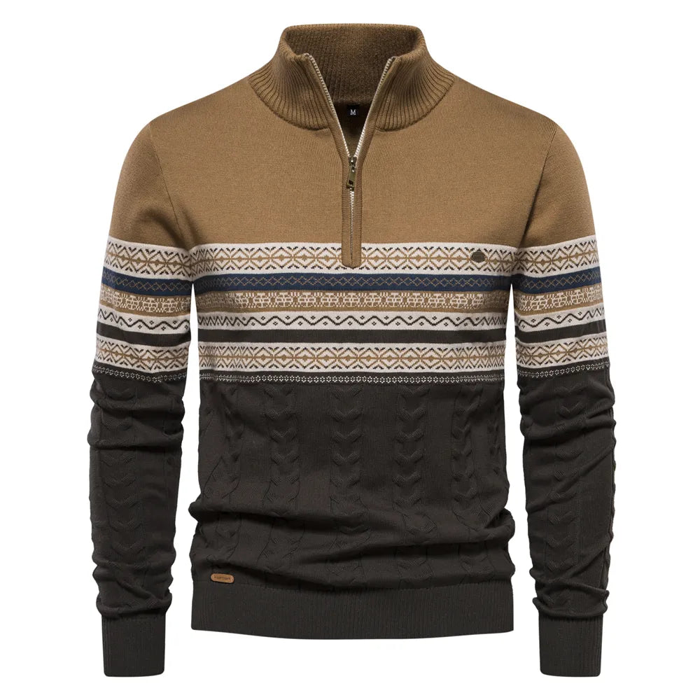 Herr Sweatshirt Retro Mönster Höghalsad Bomull 7