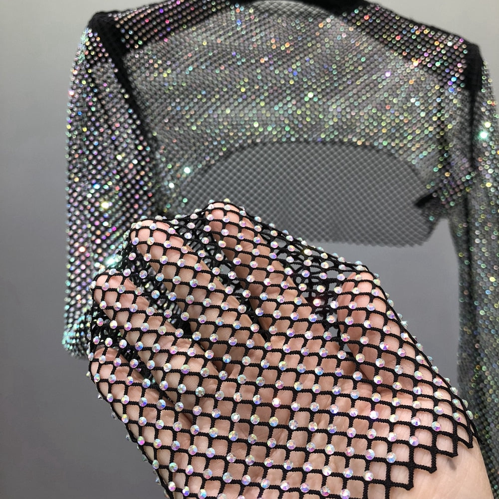 Dam Crop Top med Glansig Dekoration i Polyester – Lång Ärmlängd och Elastisk Passform 5