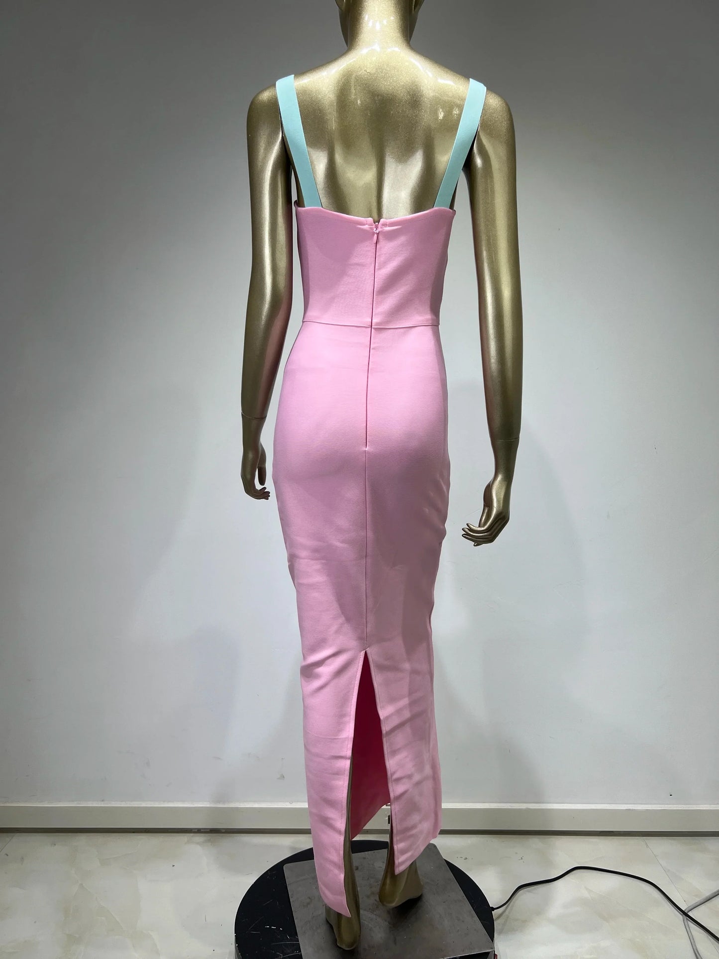 Dam Maxiklänning V-hals Patchwork Nylon Spandex 5