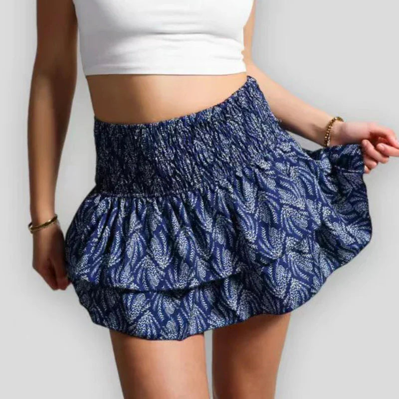 Kvinnors Minikjol Blommönster Plissédesign Polyester 2