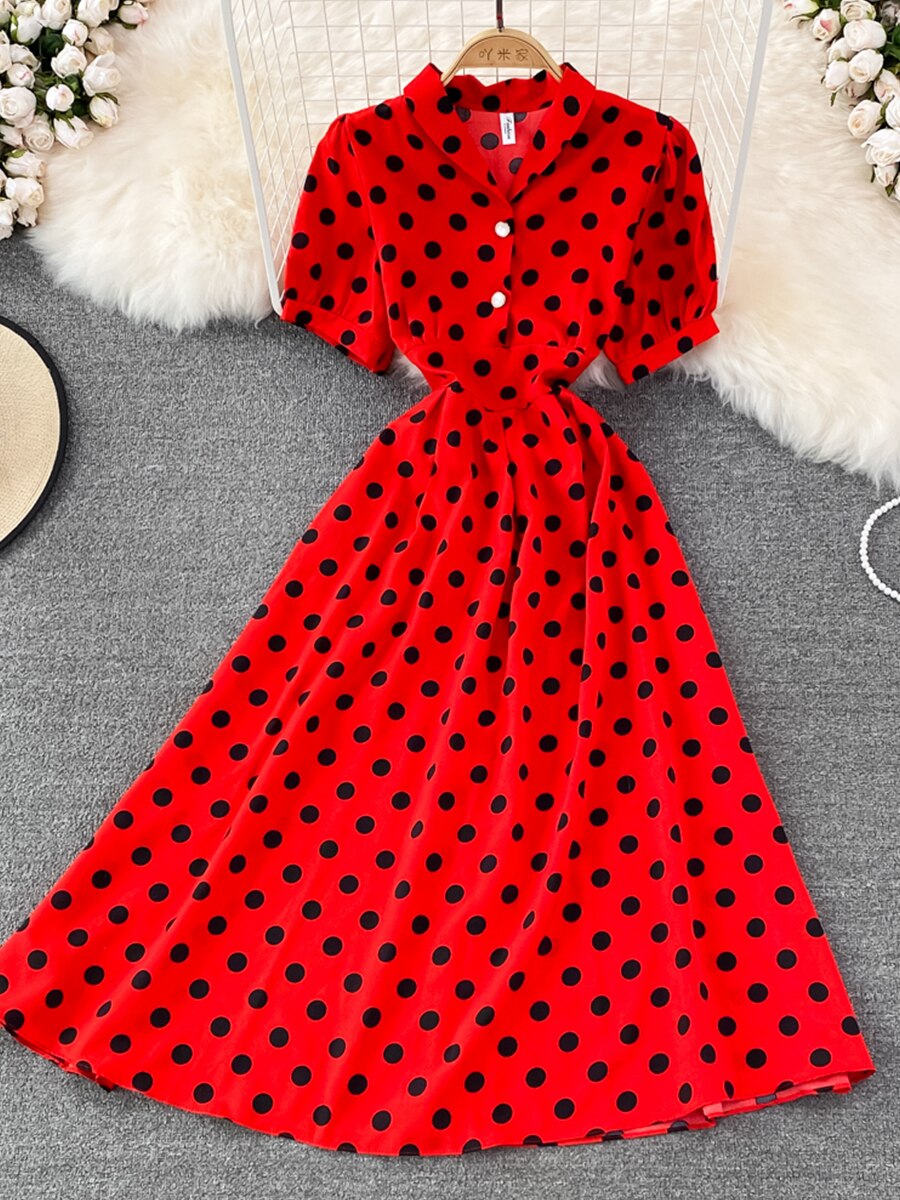 Variant image for Kvinnors Midi Klänning A-linjeformad Polyester Punktmönster-7