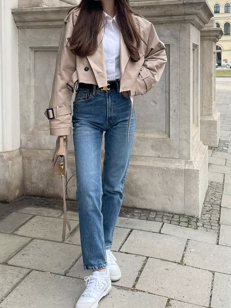 Trenchcoat Dam Överdimensionerad med Bälte Polyester 4