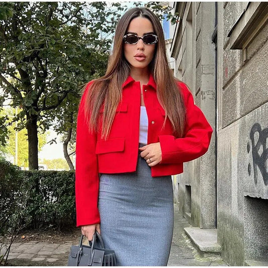 Damjacka Kort med Knappdetaljer och Vändkrage i Polyester-1