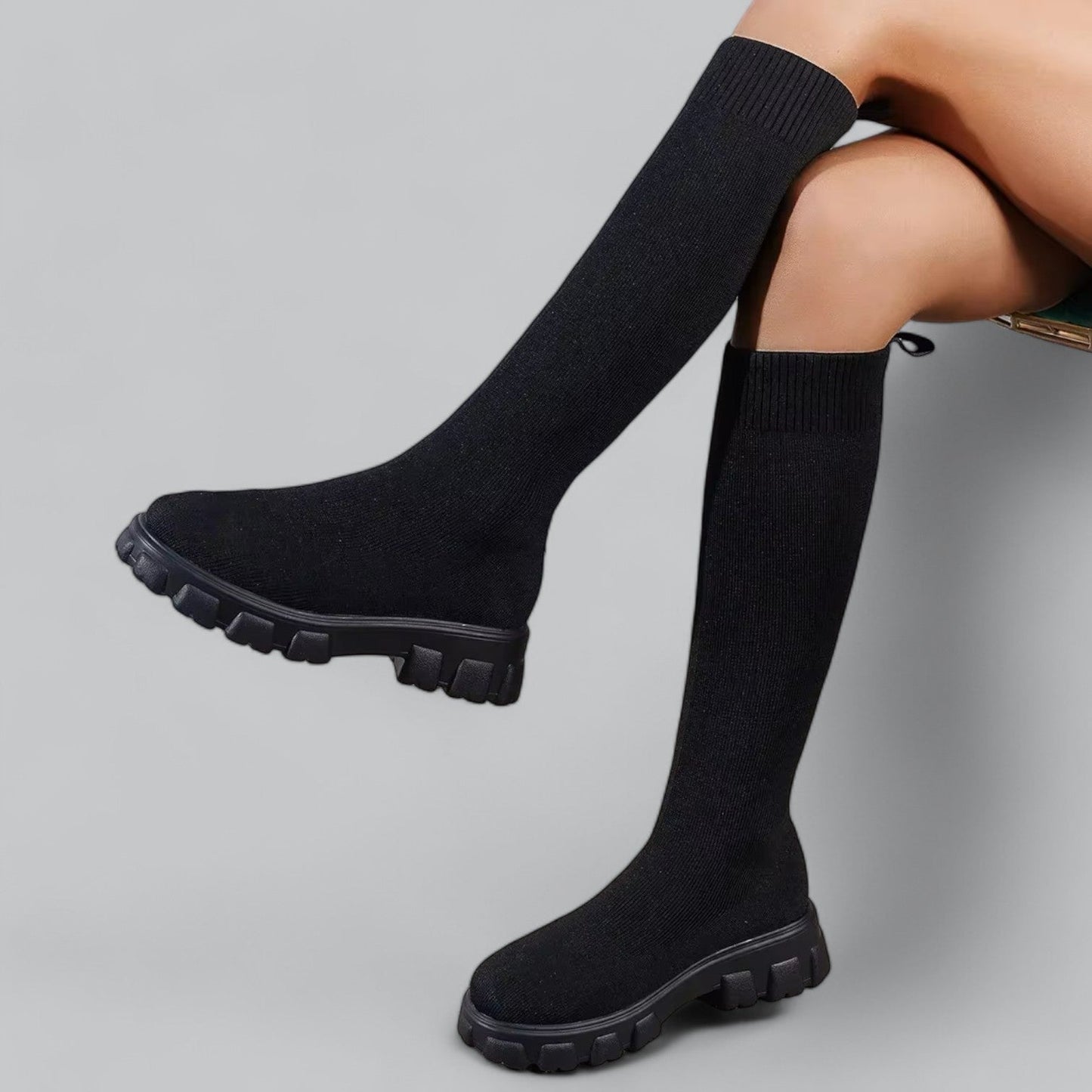 Knähöga Stövlar Dam Chunky Platå Skinnstövlar-2