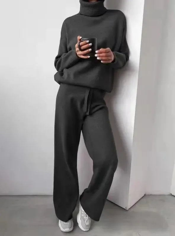 Matchande Set Dam Turtleneck Långärmad Stickad Siden Bomull 9