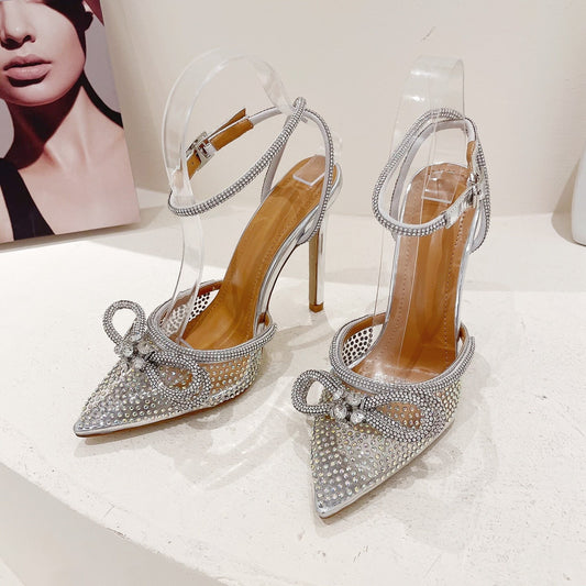 Kvinnors Slingback Pumpsandaler Hög Klack PVC med Glittrande Detaljer-1