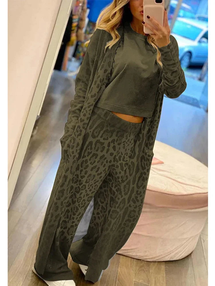 Damkofta och Byxor Leopardtryck Avslappnad Polyester 3