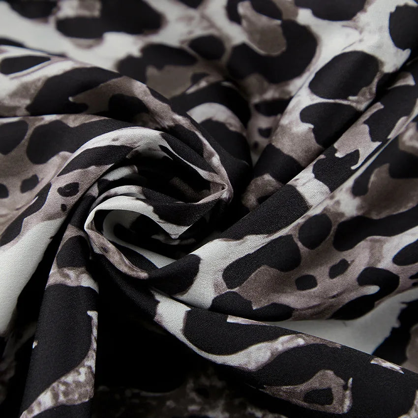 Dam Breda Byxor Leopardmönster Lätt Tyg-4