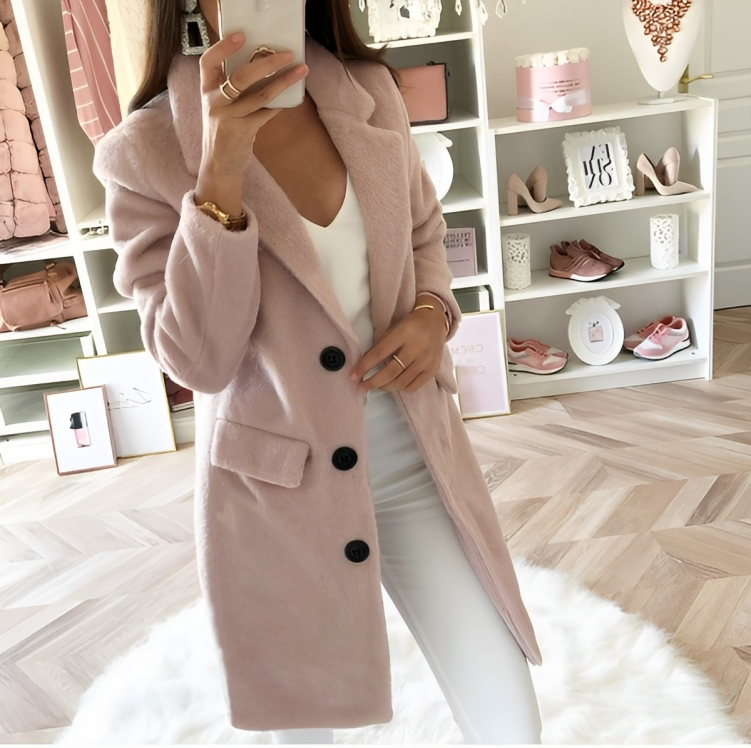 Kvinnors Lång Trench Coat Teddy Material Värmande Stil-4