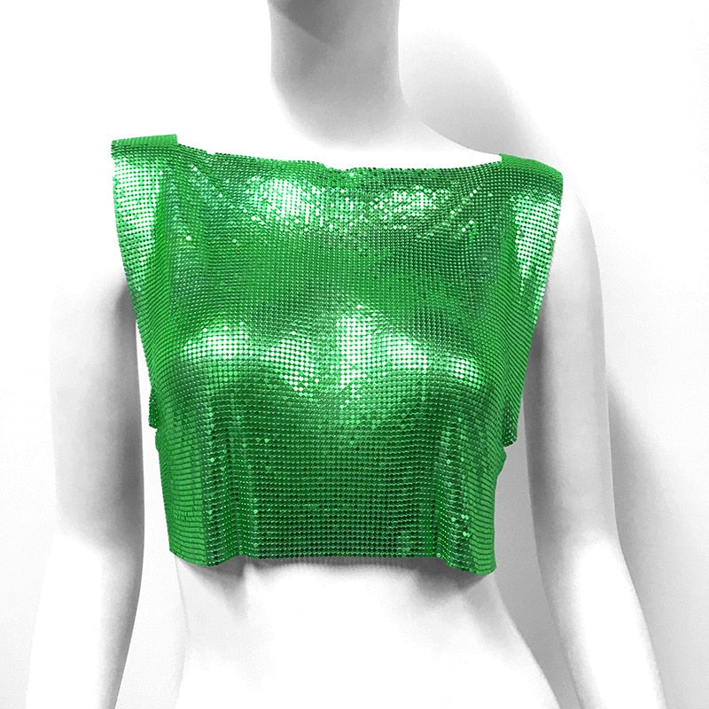 Dam Tanktop Kort Snitt med Paljetter Polyester och Linne 10