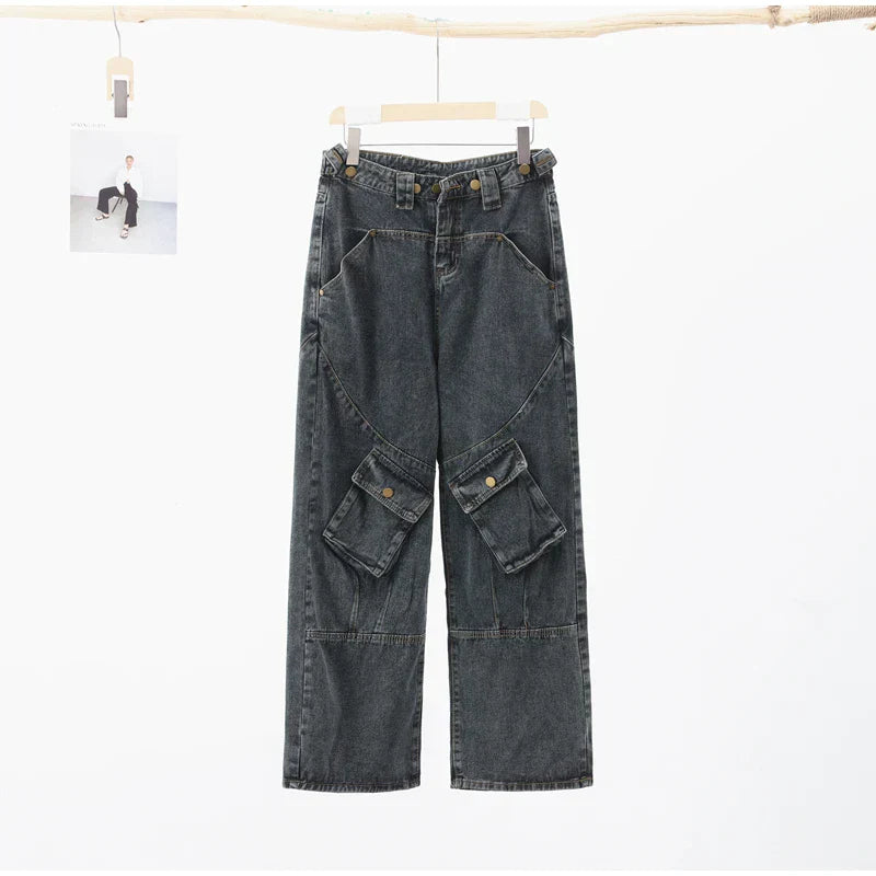 Dam Loose Jeans Trendig Regnbågsdesign Polyester och Bomull 7