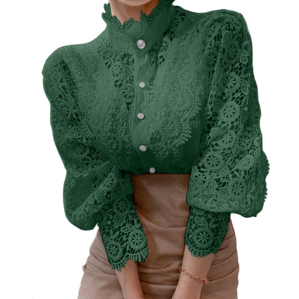Variant image for Dam Blus Blommönster Polyester och Bomull med Spetsdetalj-1