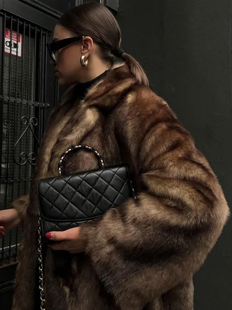 Lång Kofta Dam med Päls Detaljer Mjuk Stickad Design-4