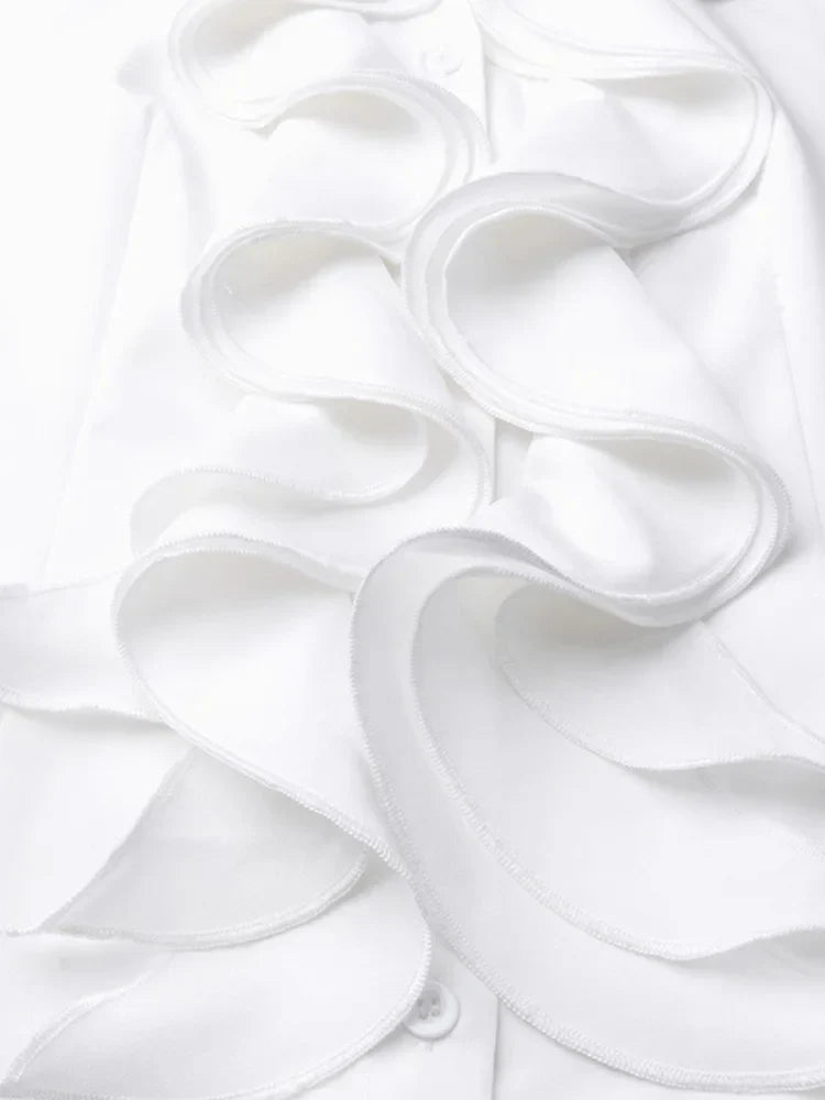 Vit Dam Blus Klassisk Passform Polyester Spandex-4
