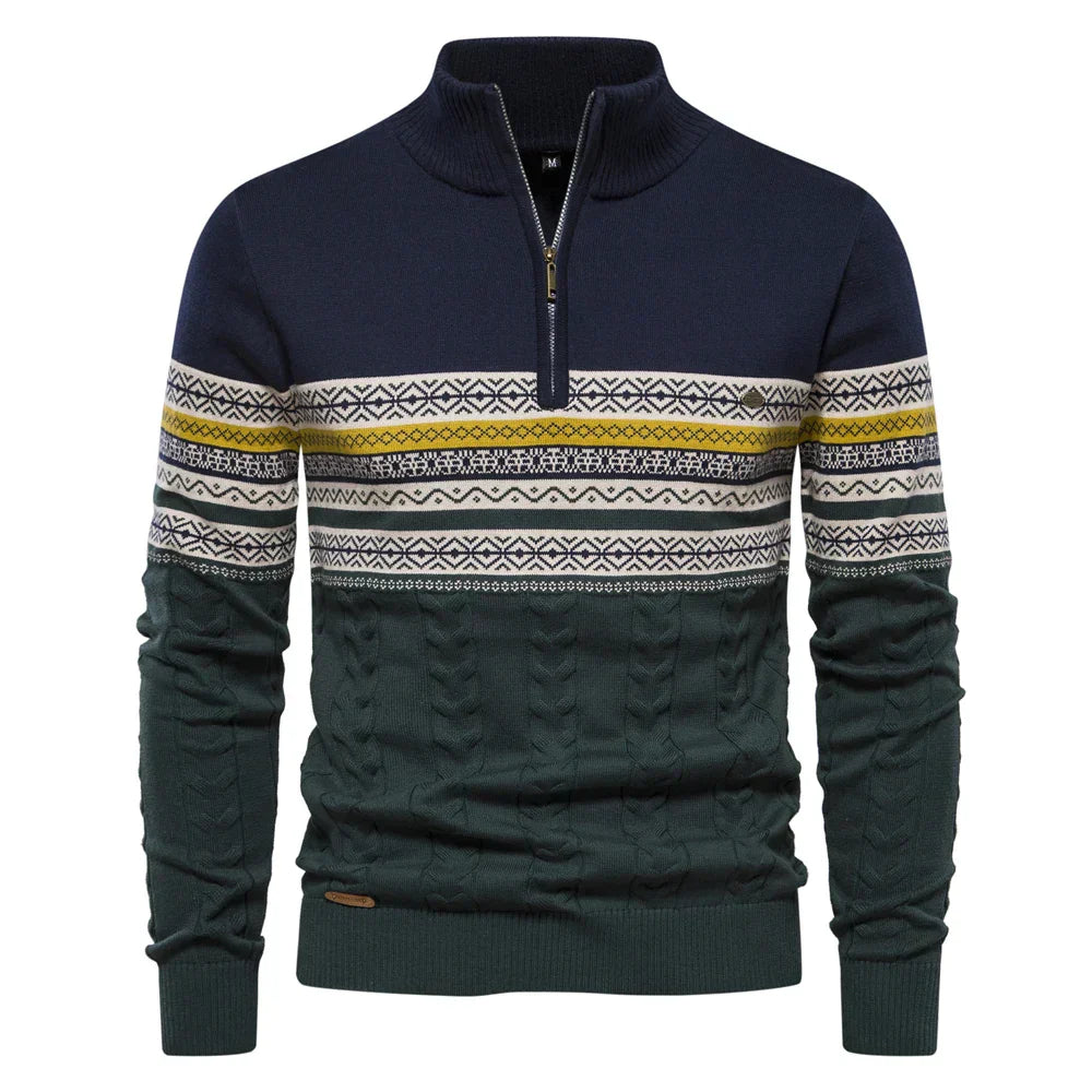 Herr Sweatshirt Retro Mönster Höghalsad Bomull 11
